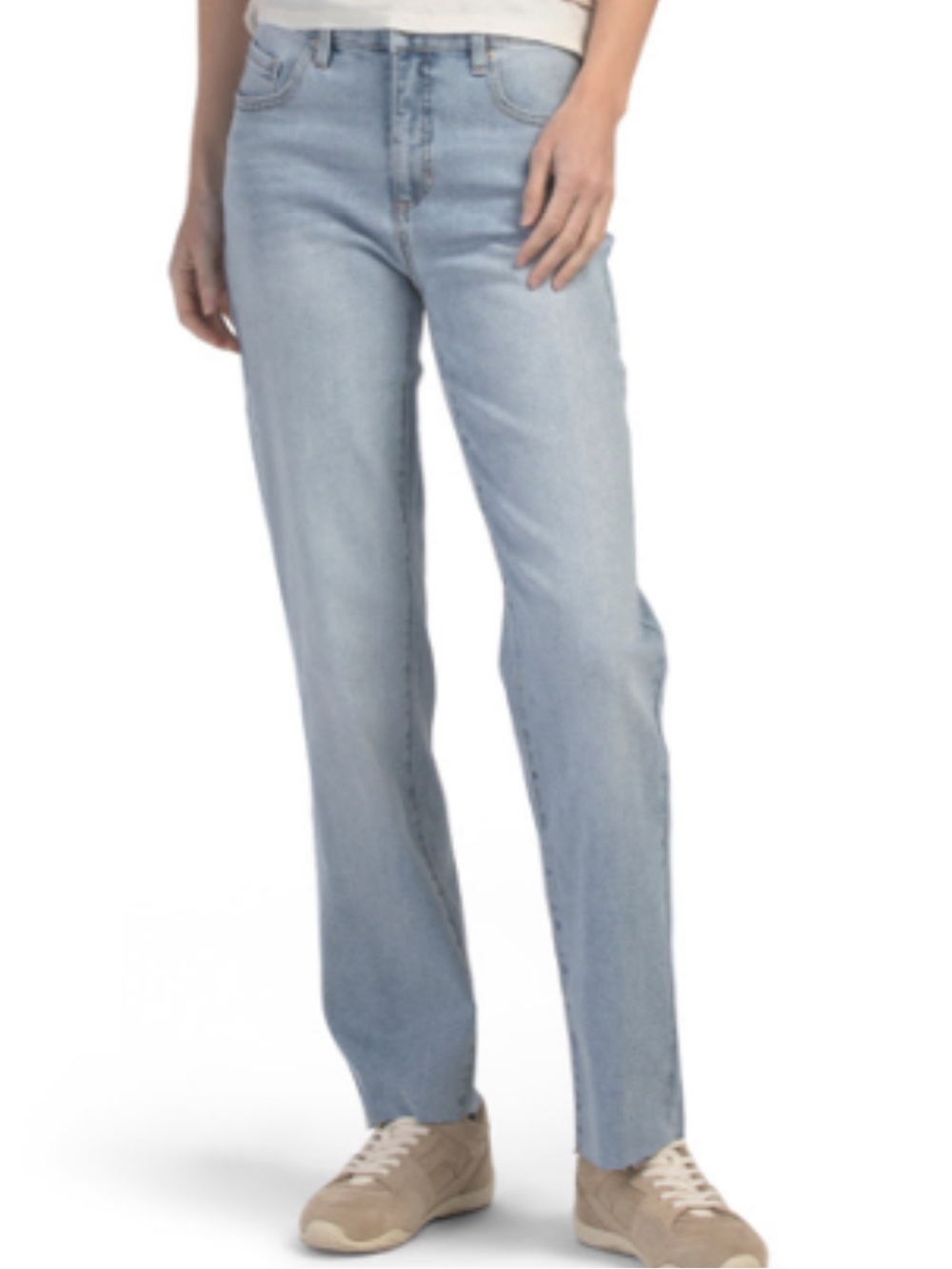 NWT- BLUE REVIVAL
Hailey Mid Rise Raw Edge Straight Ankle Jeans